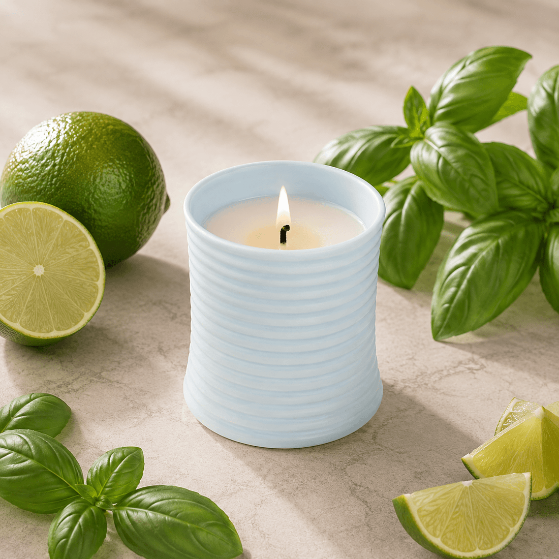 Riva Ribbed Ceramic Candle — Lime Basil & Citrus fragrance profile