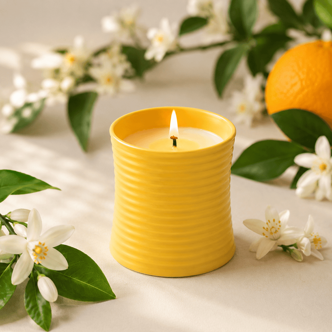 Riva Ribbed Ceramic Candle — Orange Blossom fragrance profile