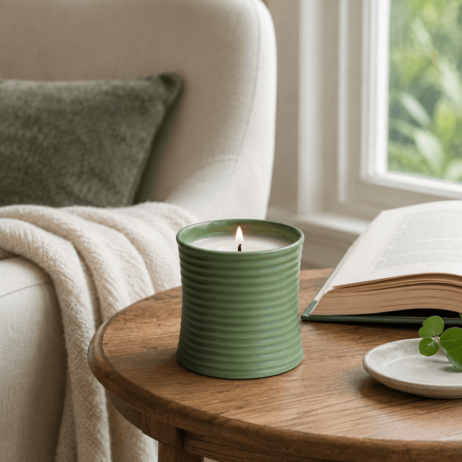 Warmelle Riva candle in a bright home setting