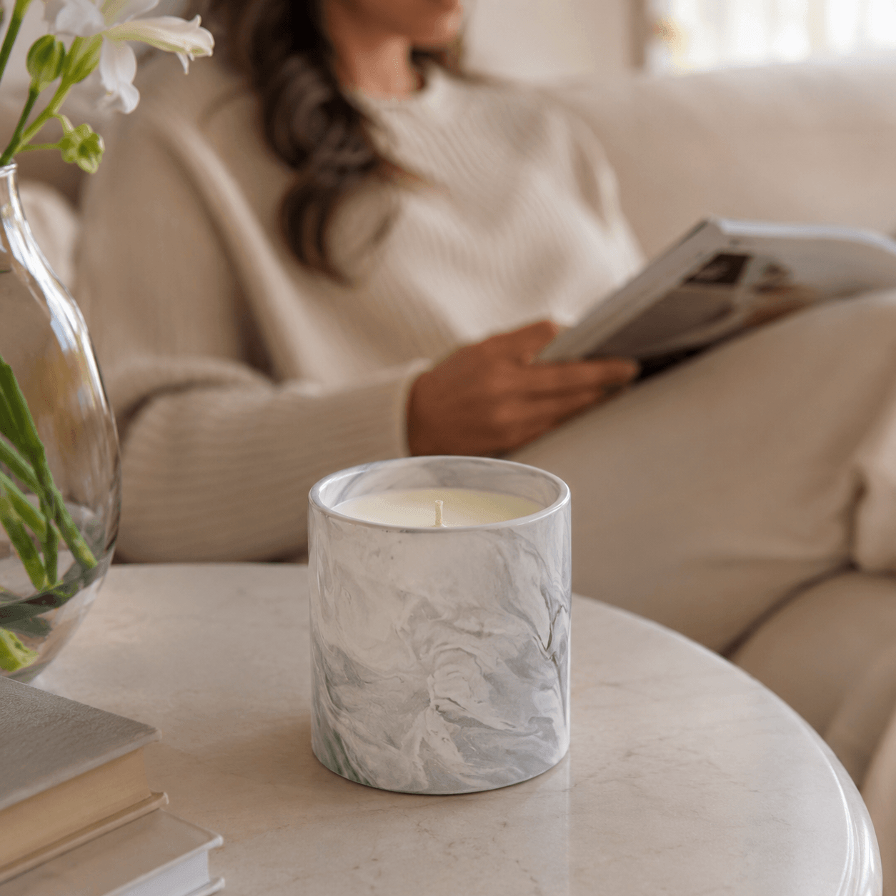 Maris Marble-Effect Ceramic Candle
