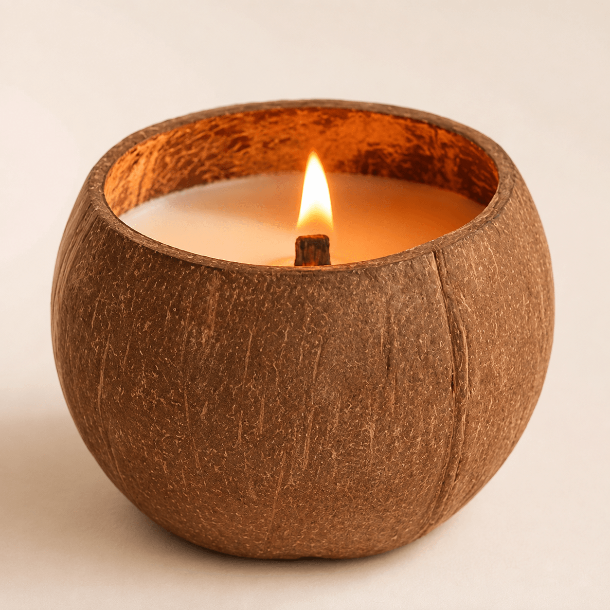 Lit Warmelle Coco Haven coconut shell candle