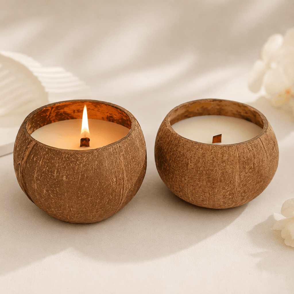 Top view of Warmelle Coco Haven coconut shell candle