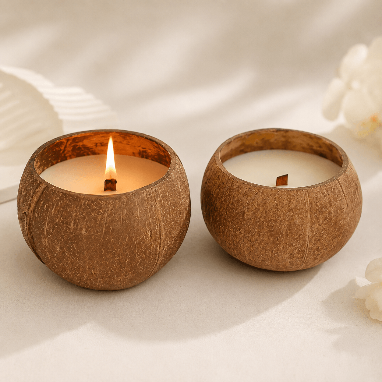 Top view of Warmelle Coco Haven coconut shell candle