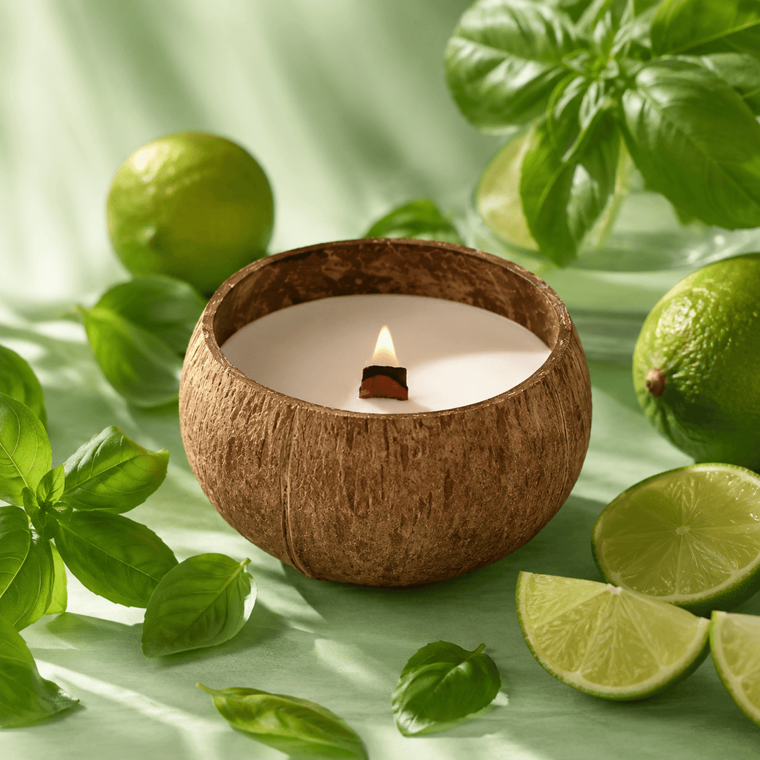 Coco Haven Coconut Shell Candle — Lime Basil & Citrus fragrance profile