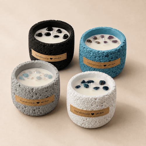 Warmelle Terra speckled mineral vessel candle collection
