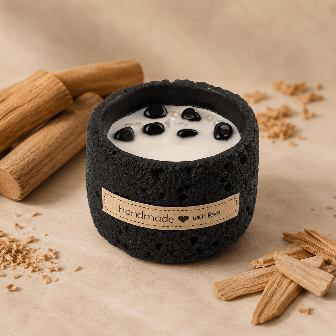Terra Speckled Mineral Vessel Candle — Sandalwood fragrance profile