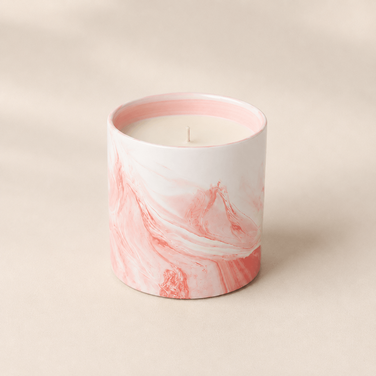 Warmelle Maris pink marble-effect ceramic candle