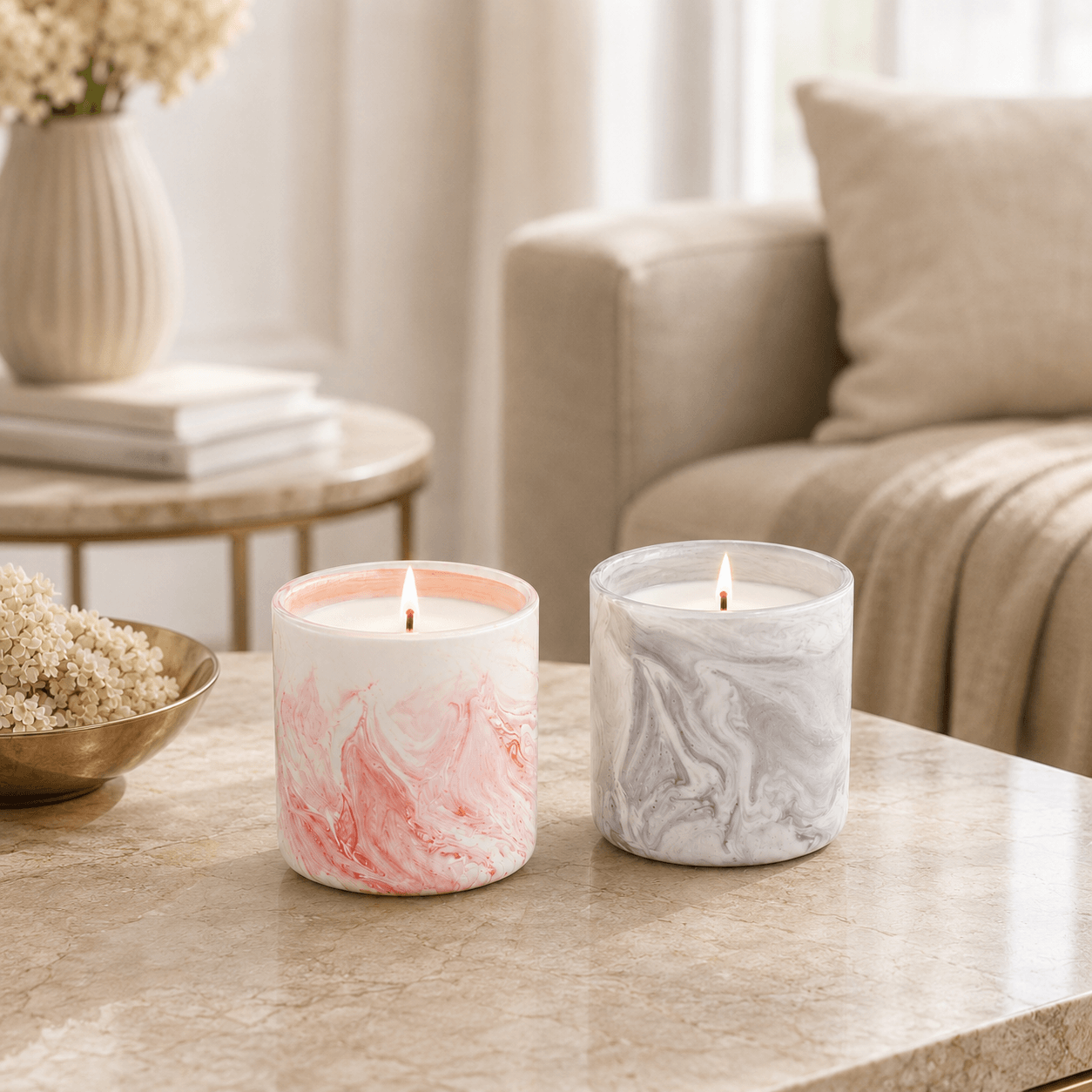 Warmelle Ceramic Soy Candle Gift Set with Sandalwood Rose and Lavender