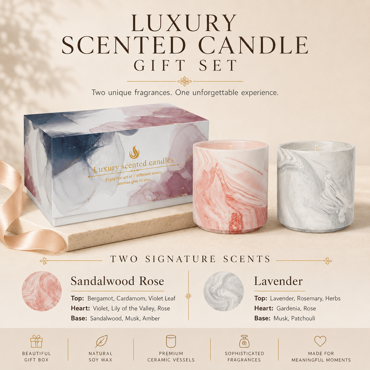 Warmelle Ceramic Soy Candle Gift Set with Sandalwood Rose and Lavender, alternate view 5
