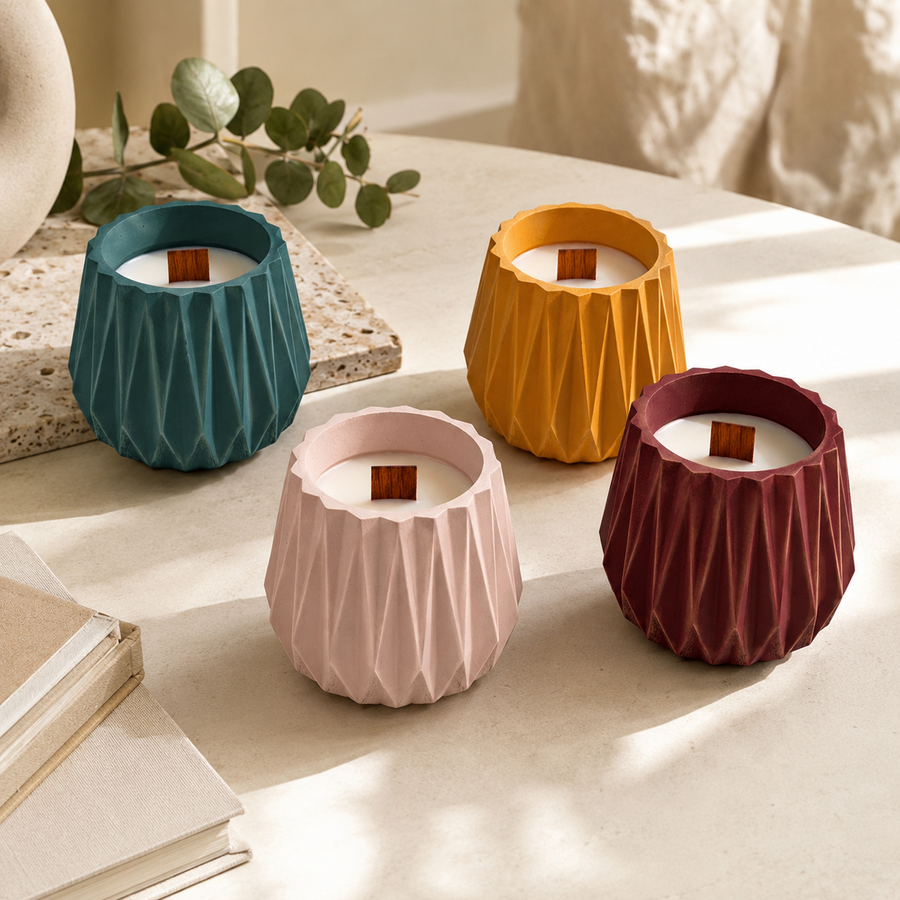 Warmelle Geometric Scented Soy Candle in a faceted vessel