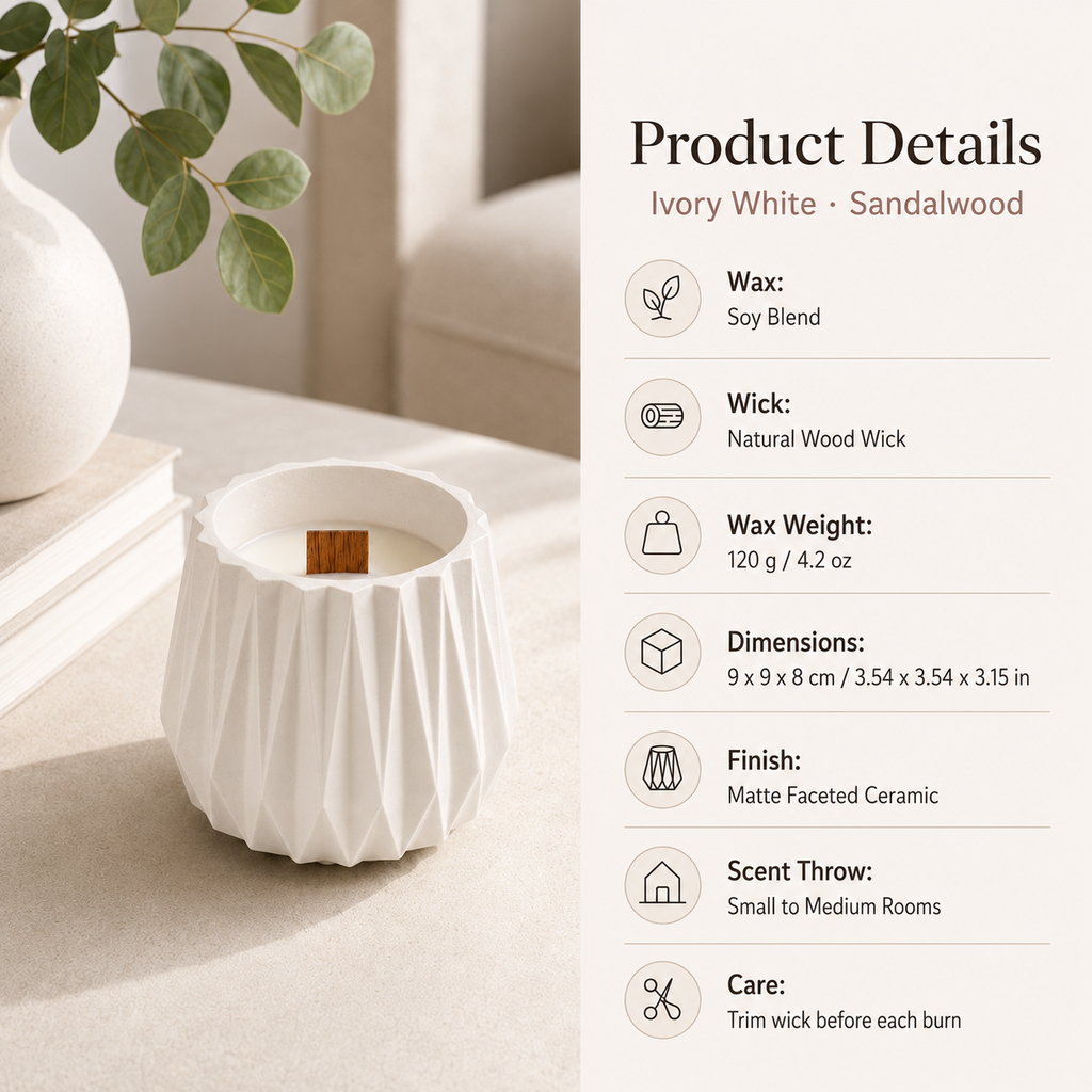Warmelle Geometric Scented Soy Candle in a faceted vessel, alternate view 3