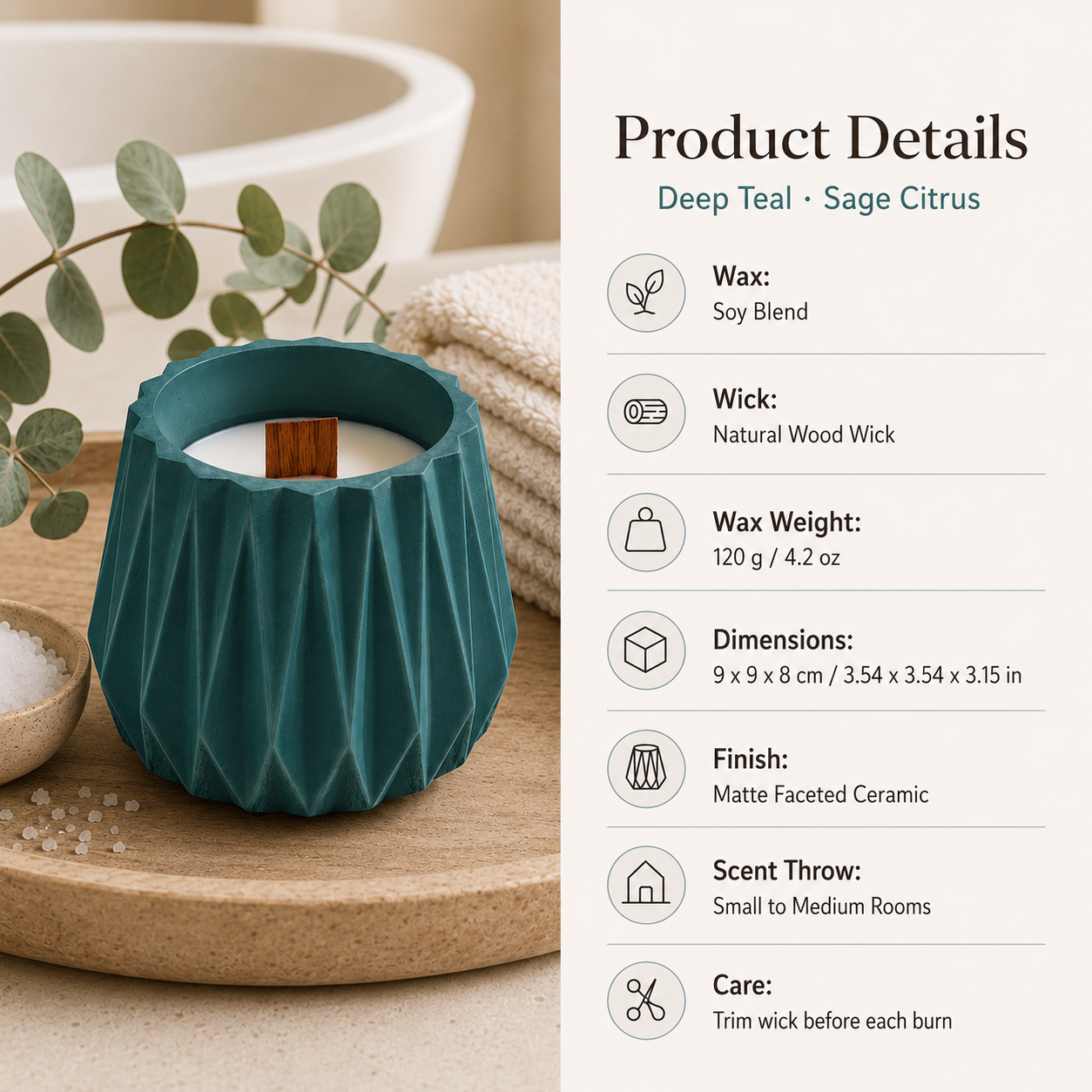 Warmelle Geometric Scented Soy Candle in a faceted vessel, alternate view 4