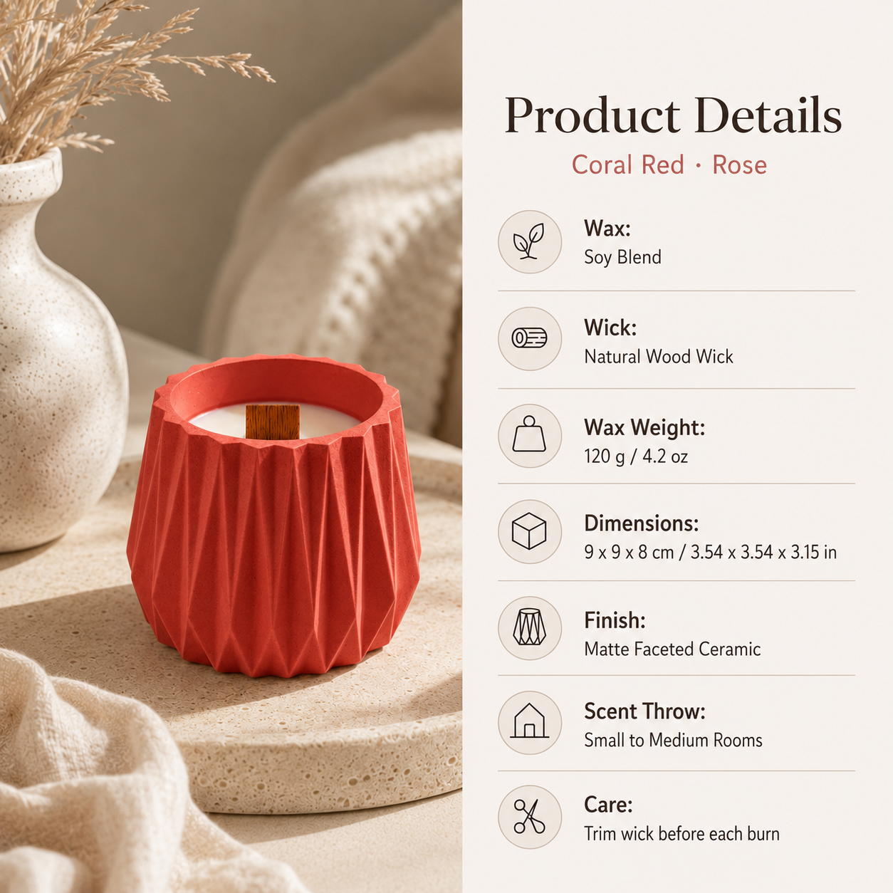 Warmelle Geometric Scented Soy Candle in a faceted vessel, alternate view 6