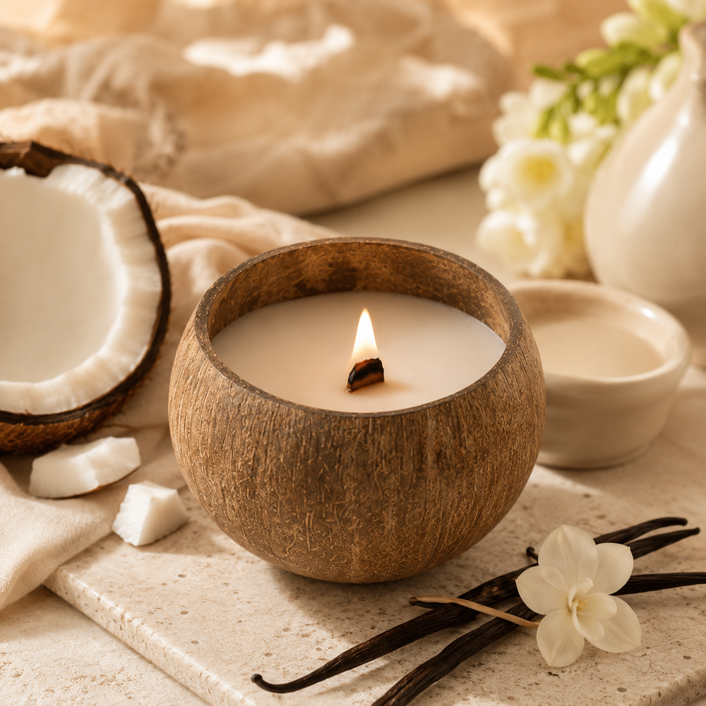Warmelle Natural Coconut Shell Soy Candle in a real coconut shell