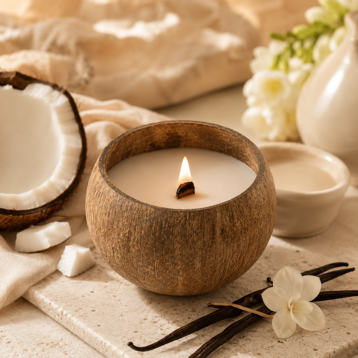 Warmelle Natural Coconut Shell Soy Candle in a real coconut shell