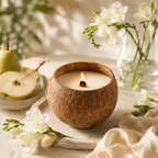 Warmelle Natural Coconut Shell Soy Candle in a real coconut shell, alternate view 3