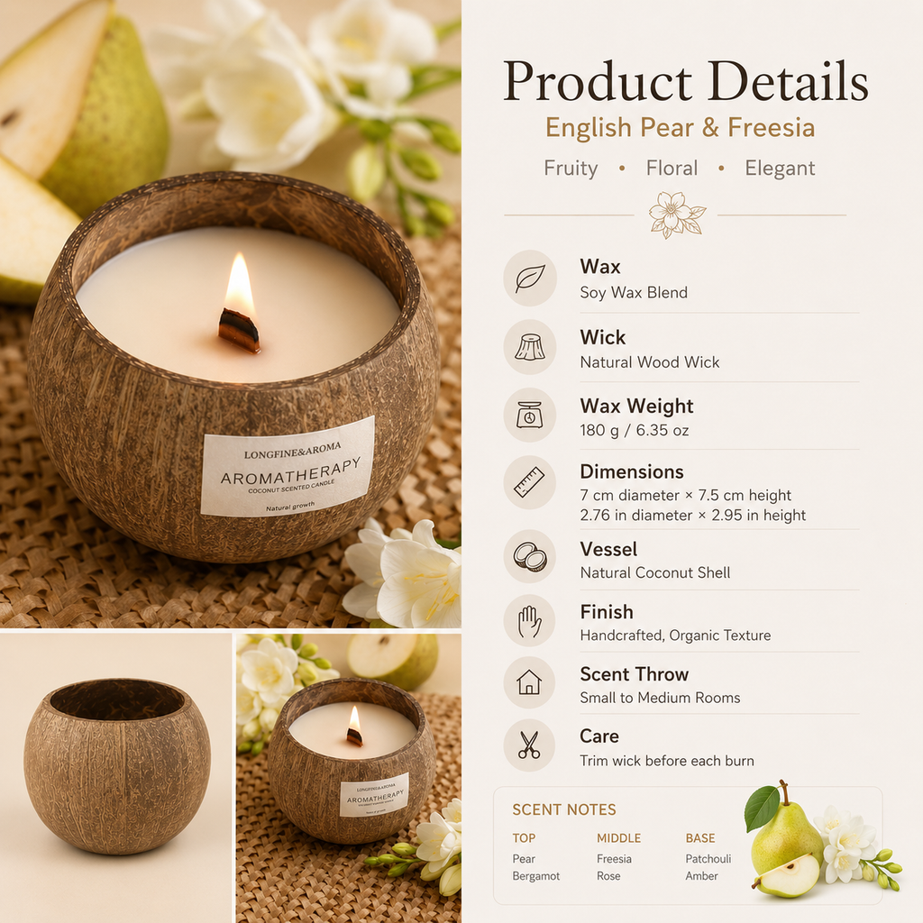 Warmelle Natural Coconut Shell Soy Candle in a real coconut shell, alternate view 7