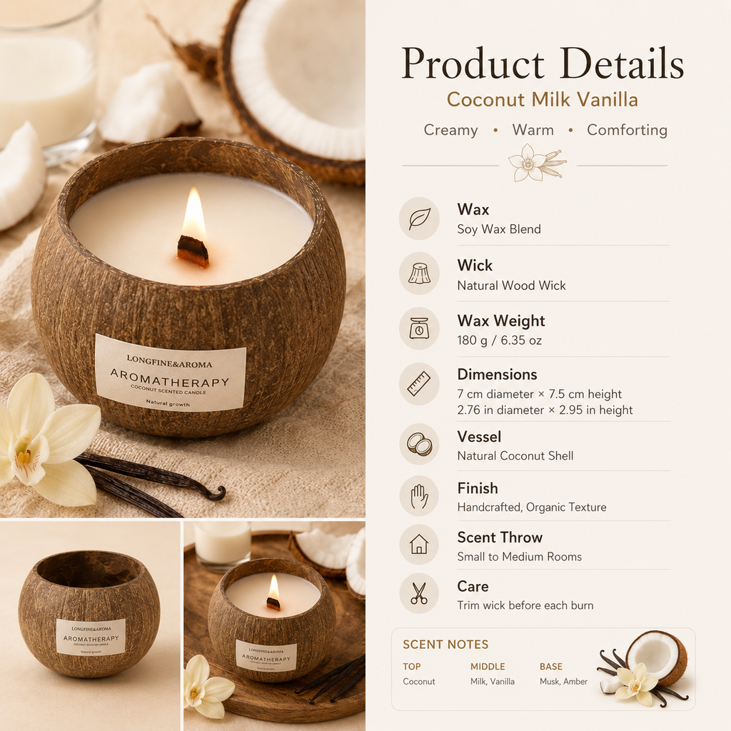 Warmelle Natural Coconut Shell Soy Candle in a real coconut shell, alternate view 8