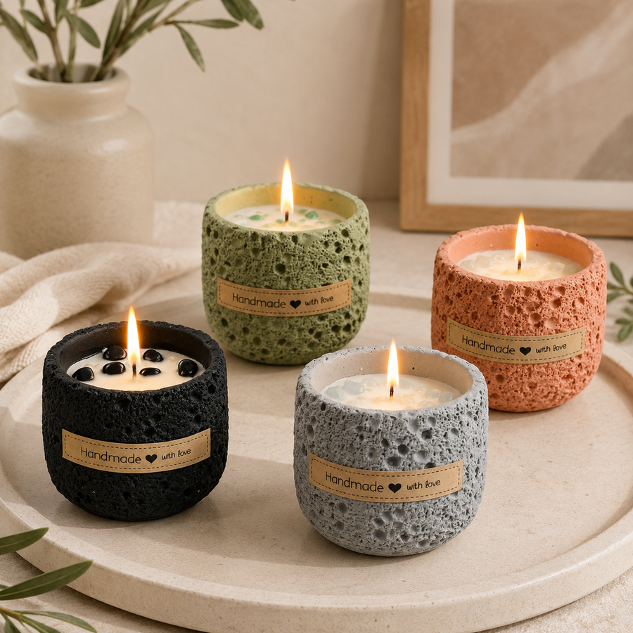 Warmelle Nordic Cement Scented Candle in a modern cement vessel