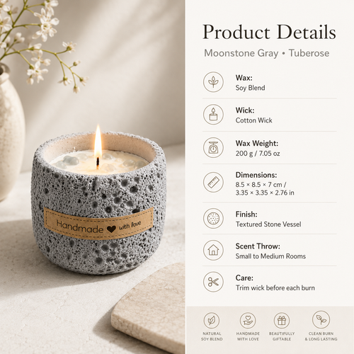 Warmelle Nordic Cement Scented Candle in a modern cement vessel, alternate view 2