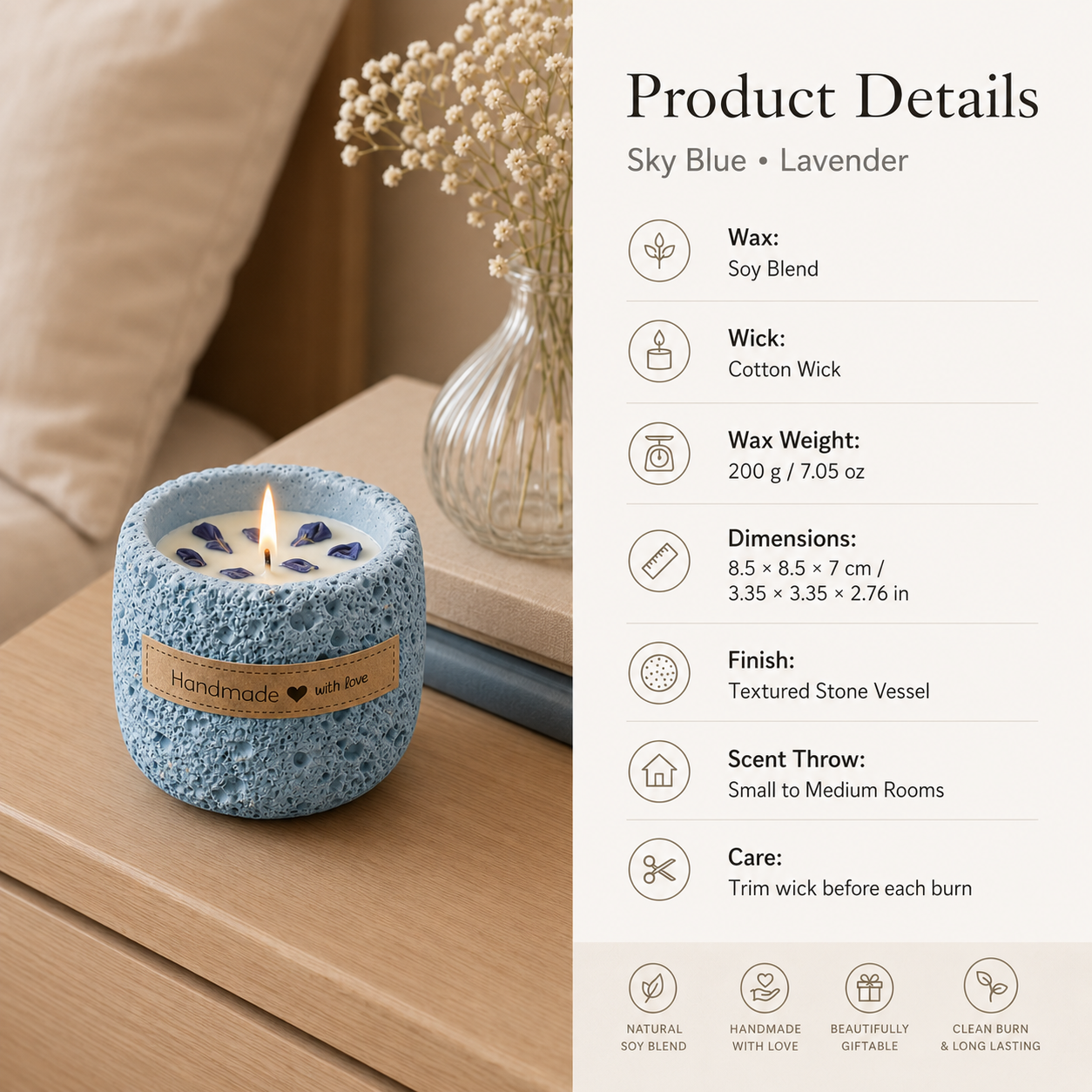 Warmelle Nordic Cement Scented Candle in a modern cement vessel, alternate view 6