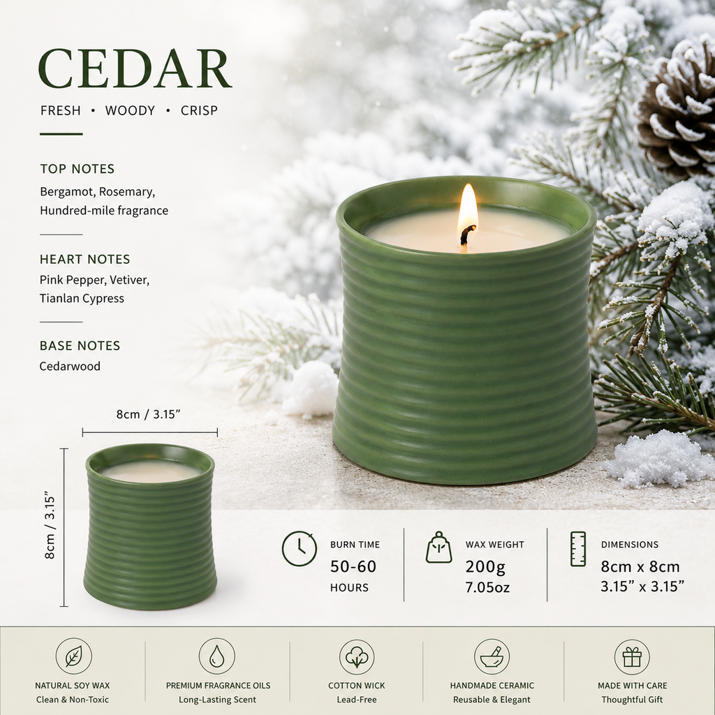 Warmelle Ribbed Ceramic Scented Candle in a ribbed ceramic vessel, alternate view 2