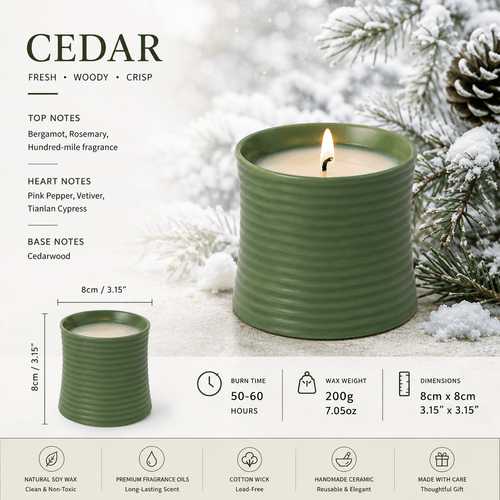 Warmelle Ribbed Ceramic Scented Candle in a ribbed ceramic vessel, alternate view 2