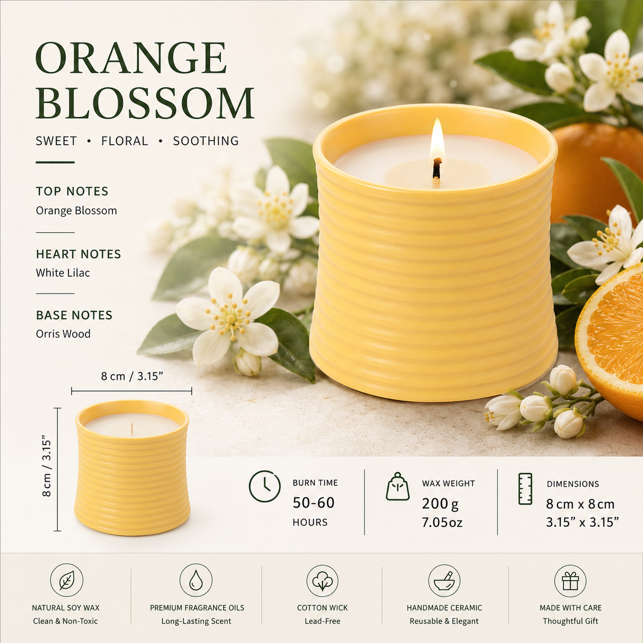 Warmelle Ribbed Ceramic Scented Candle in a ribbed ceramic vessel, alternate view 3