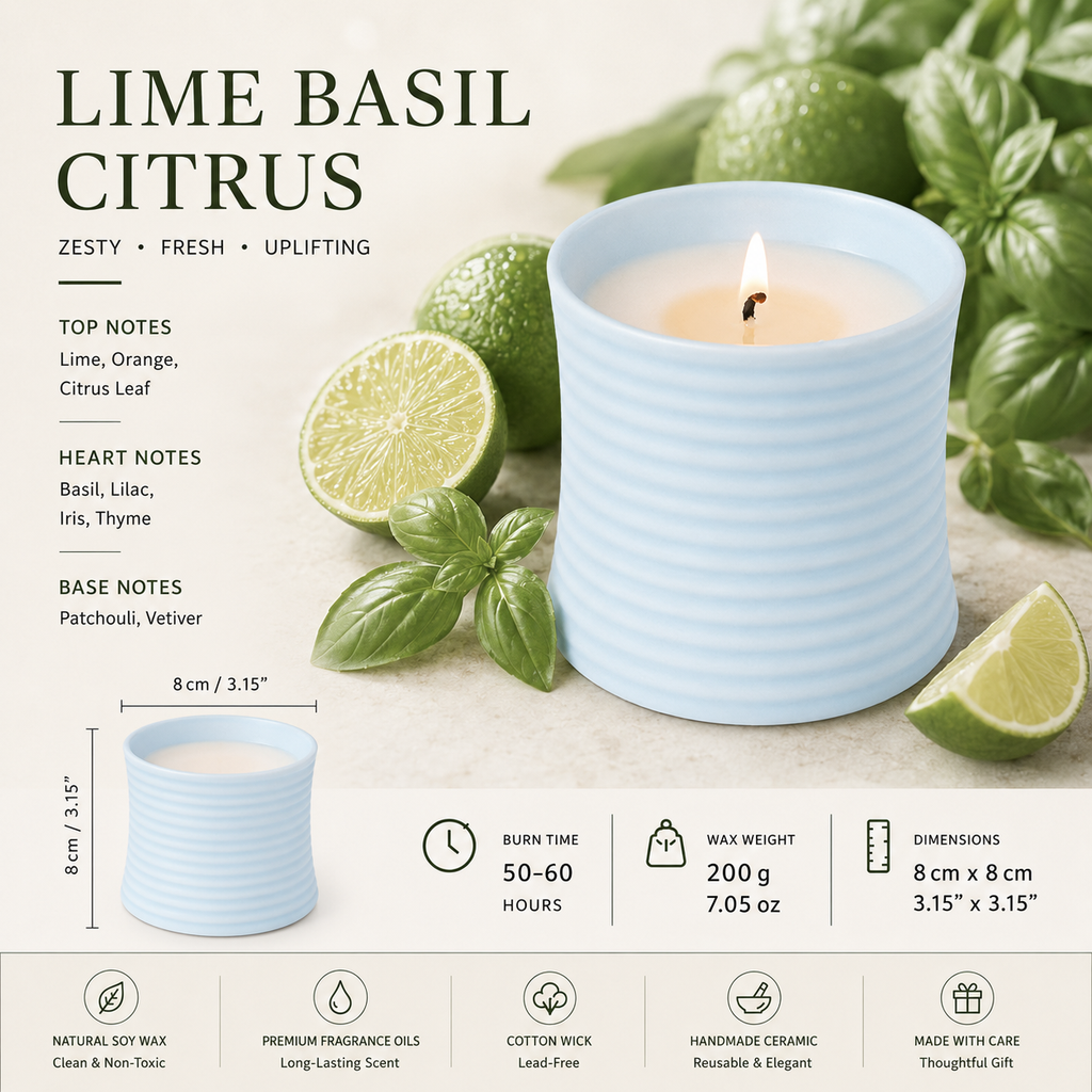 Warmelle Ribbed Ceramic Scented Candle in a ribbed ceramic vessel, alternate view 6
