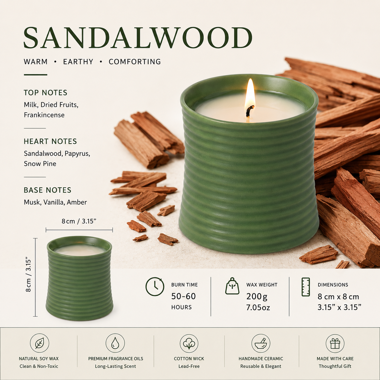 Warmelle Ribbed Ceramic Scented Candle in a ribbed ceramic vessel, alternate view 7